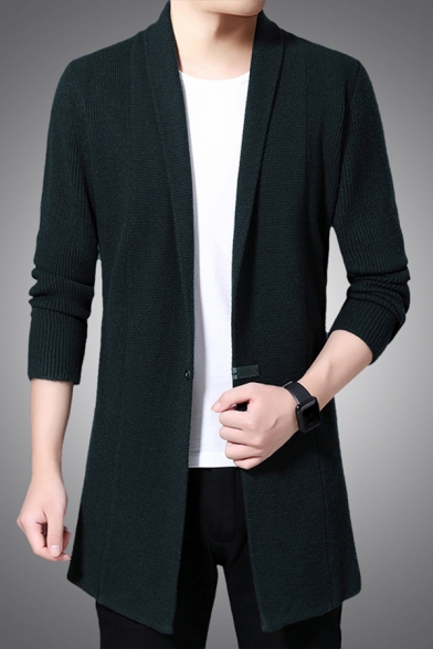 Basic Mens Cardigan Solid Color Knitted Long Sleeve Tunic Regular Fit Cardigan