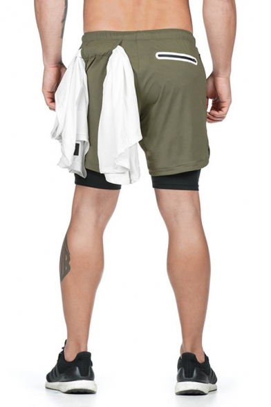 Fancy Men's Gym Shorts Camo Pattern Zip Pocket Elastic Waist Full Lined Regular Fitted Training Shorts
