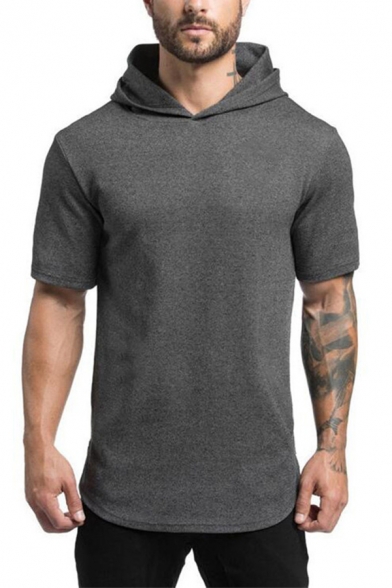 Fancy Men's Tee Top Heathered Short Sleeves Regular Fitted Hooded T-Shirt