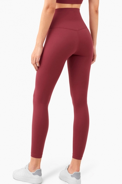 Girls Plain High Waist Ankle Stretchy Tight Workout Leggings