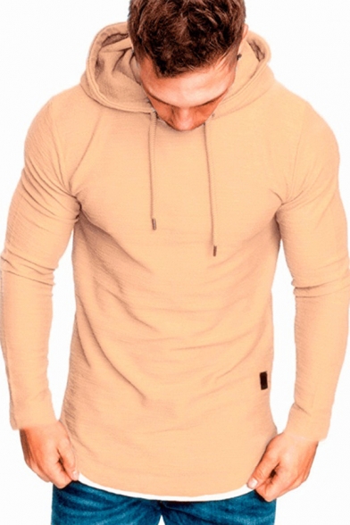 Leisure Men's Hoodie Heathered Label Long-sleeved Regular Fitted Drawstring Hooded Sweatshirt