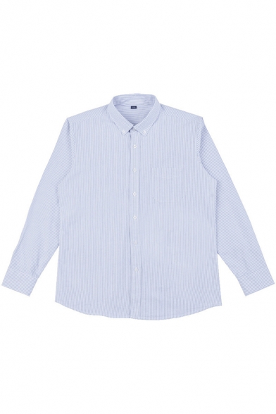 Leisure Mens Shirt Stripe Print Long Sleeve Button-down Collar Relaxed Shirt Top