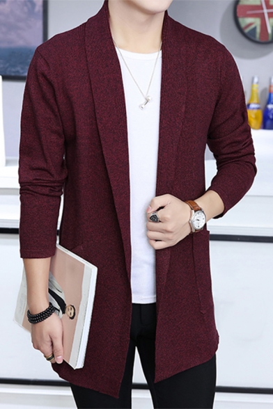 Mens Fashion Slim Fit Open Front Long Sleeve Shawl Collar Pullover Cardigan 