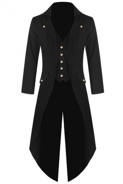 Mens Gothic Steampunk Plain Long Sleeve Victorian Tailcoat Medieval Longline Blazer Coat