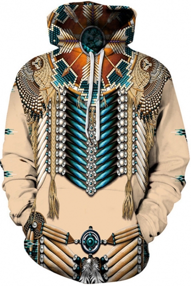 Trendy Mens Hoodie Badge Coat Tribal 3D Print Long Sleeve Drawstring Relaxed Fit Hoodie