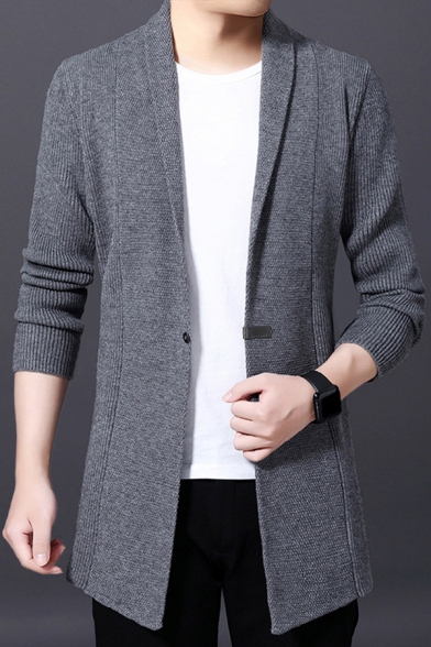 Basic Mens Cardigan Solid Color Knitted Long Sleeve Tunic Regular Fit Cardigan