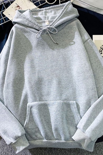 Fancy Women's Hoodie Solid Color Kangaroo Pocket Long Sleeves Relaxed Fit Drawstring Hooded Sweatshirt