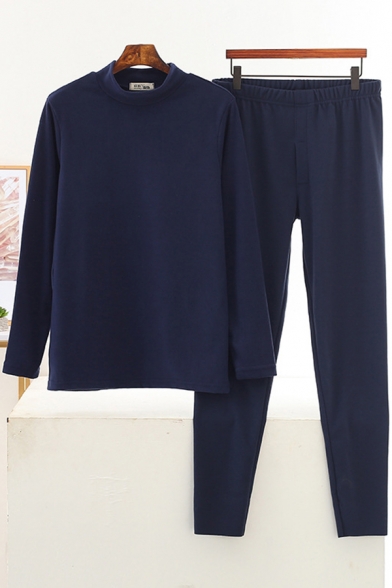 Fashionable Women's Co-ords Plain Mock Neck Velvet Long Sleeves Regular Fitted Sweatshirt with Elastic Long Pants Set