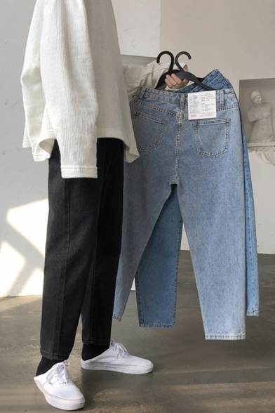 Leisure Mens Jeans Light Wash Zip Fly Side Pockets Ankle Length Tapered Denim Pants