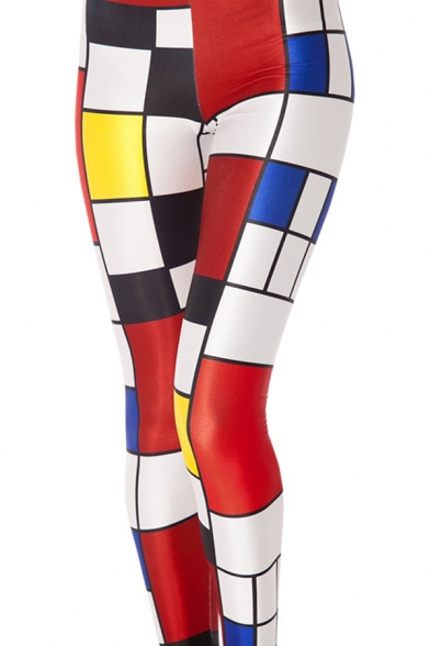 Retro Women's Leggings Cartoon Anime Poker Pattern High Waist Full Length Skinny Leggings