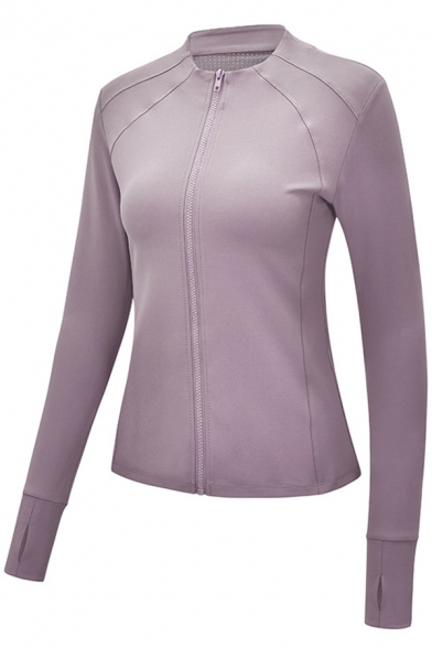 Sportswear Womens Jacket Plain Long Sleeve Stand Collar Zipper Front Regular Fit Jacket