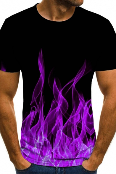 Trendy Mens Tee Top Fire 3D Pattern Crew Neck Short Sleeves Regular Fitted 3D T-Shirt