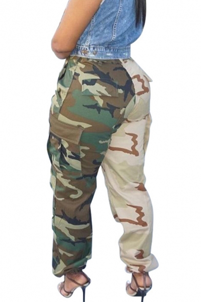 Womens Cool Pants Camo Printed High Waist Long Relaxed Fit Pants