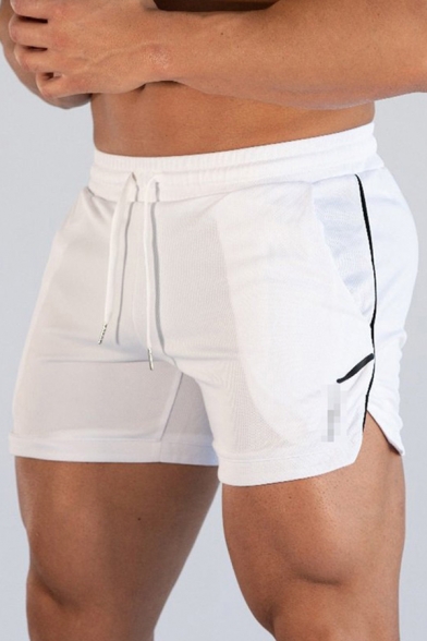 Elegant Mens Shorts Solid Color Side Pockets Side Split Drawstring Elastic Waist Regular Fitted Shorts