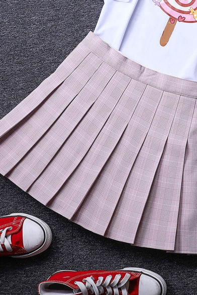 Leisure Women's A-Line Skirt Plaid Pattern Invisible Zipper Pleated Mini A-Line Skirt