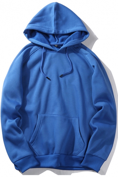 Trendy Men's Hoodie Solid Color Kangaroo Pocket Long Sleeves Relaxed Fit Brushed Hooded Sweatshirt
