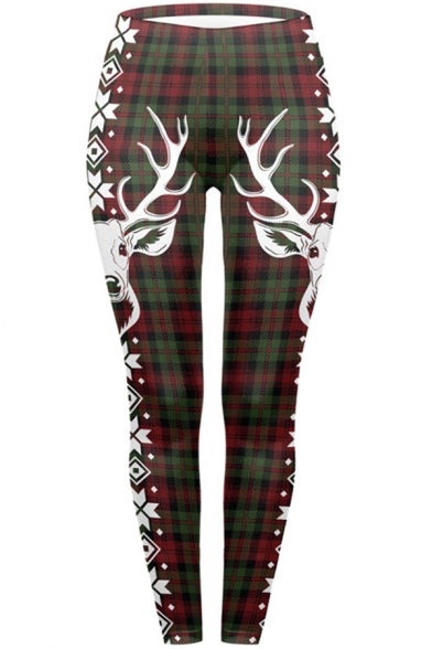 Trendy Women's Leggings Star Christmas Tree Snowflakes Leaf Pattern High Waist Ankle Length Skinny Leggings