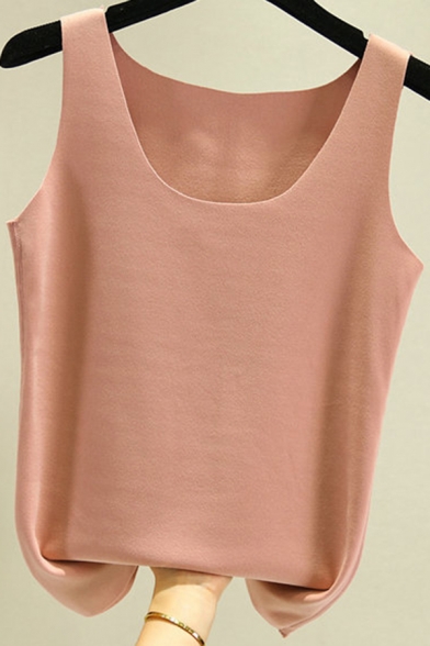 Basic Women's Tank Top Solid Color Round Neck Sleeveless Slim Fitted Bottoming Cami Top