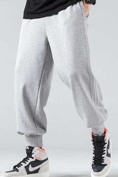 Boys Casual Sweatpants Solid Color Drawstring Waist Tape Patched Ankle Carrot Fit Sweatpants