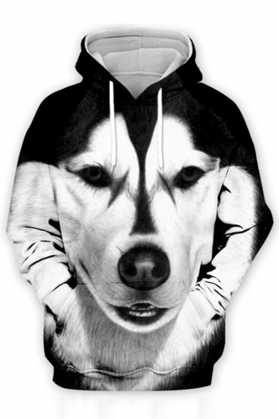 Cute Hoodie Dog 3D Printed Long Sleeve Drawstring Relaxed Fit Hoodie with Pocket
