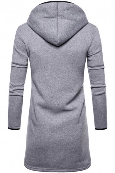 Fancy Men's Coat Heathered Color Contrast Stitching Long Sleeves Open Front Regular Fitted Hooded Coat