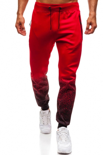 Fancy Men's Pants Ombre Pattern Drawstring Waist Banded Cuffs Ankle Length Jogger Pants