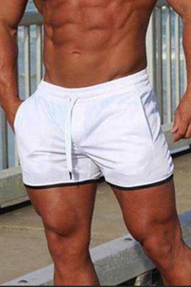 Leisure Mens Training Shorts Contrast Trim Drawstring Elastic Waist Side Pocket Regular Fitted Active Shorts