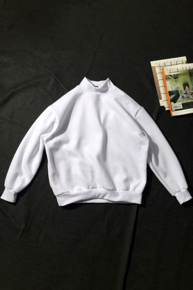 Simple Mens Sweatshirt Solid Color Long Sleeve Mock Neck Loose Fit Pullover Sweatshirt Top