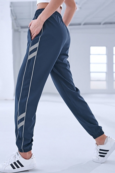 Womens Yoga Pants Stripe Print Drawstring Waist Elastic Cuffs Ankle Relaxed Pants