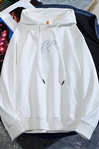 Casual Guys Hoodie Reflective Cartoon Print Long Sleeve Pouch Pocket Relaxed Fit Hoodie