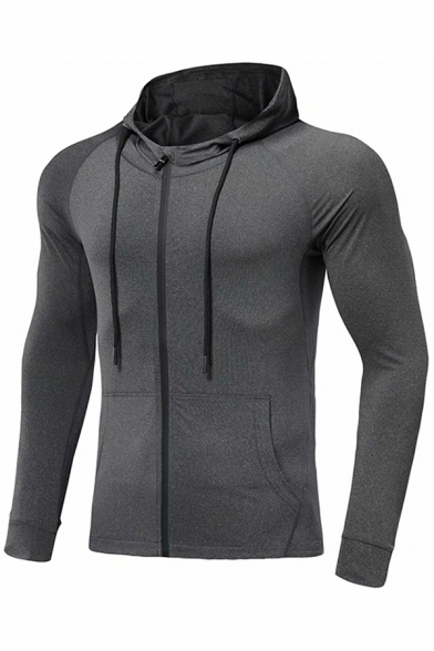 Stylish Men's Hoodie Flatlock Stitching Zip Fly Front Pocket Long Sleeves Drawstring Hooded Sweatshirt