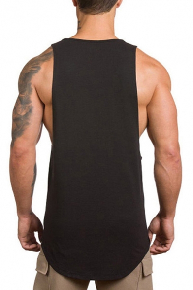 Trendy Men's Tank Top Solid Color Armhole Crew Neck Sleeveless Side Split Regular Fitted Tank Top