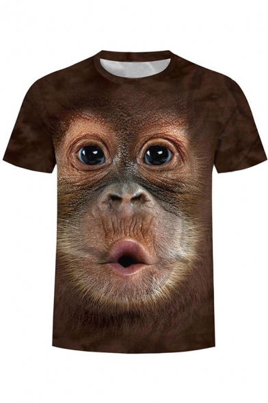 Fancy Men's Tee Top 3D Pattern Monkey Pattern Round Neck Short Sleeves Regular Fitted T-Shirt