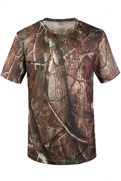 Fashion Mens T Shirt Tree Camo Print Short Sleeve Crew Neck Quick-dry Regular Fit Tee Top