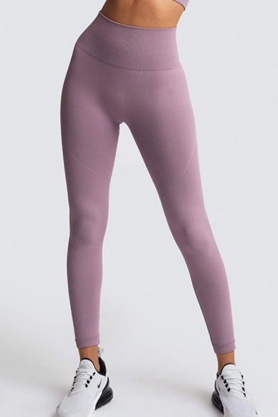 Trendy Women's Yoga Leggings Quick Dry Solid Color High Elastic Waist Ankle Length Skinny Training Leggings