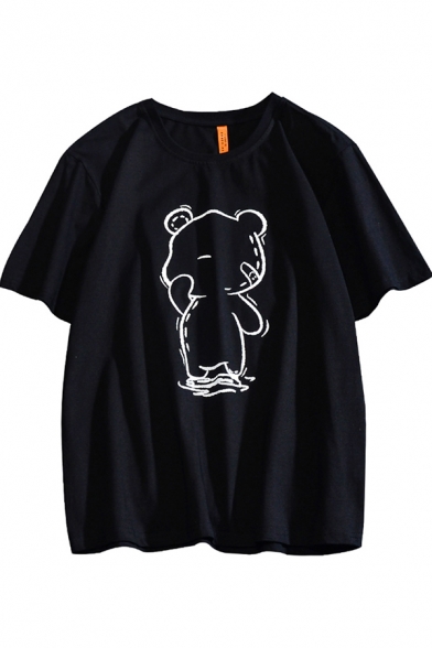 Cool Tee Top Short Sleeve Crew Neck Bear Printed Loose Fit T Shirt for Boys