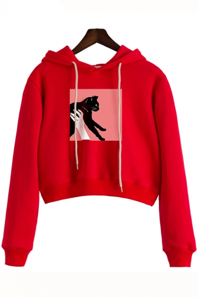 Fabulous Dog Letter Print Long Sleeves Pullover Cropped Hoodie