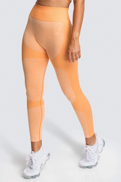 Fancy Women's Leggings Space Dye Pattern Contrast Panel High Elastic Waist Butt Lift Ankle Length Skinny Leggings