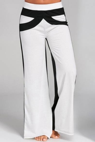 Fashion Girls Pants Contrasted High Waist Long Length Wide-leg Pants