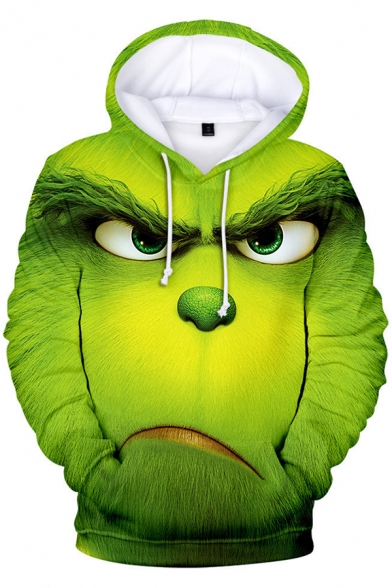 The Grinch 3D Pattern Long Sleeve Casual Loose Green Drawstring Hoodie