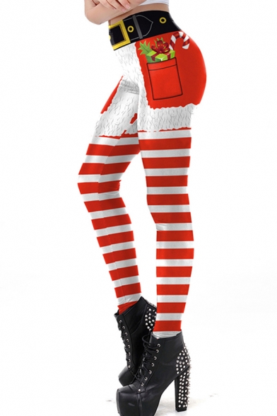 Trendy Women's Leggings Reindeer Christmas Print High Waist Full Length Skinny Leggings