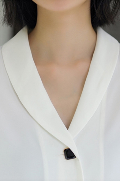 Elegant Girls Shirt White Long Sleeve Shawl Neck Button-up Relaxed Shirt Top