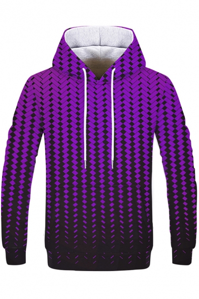 Fancy Men's Hoodie Graphic Digital 3D Pattern Front Pocket Long-sleeved Regular Fitted Drawstring Hooded Sweatshirt