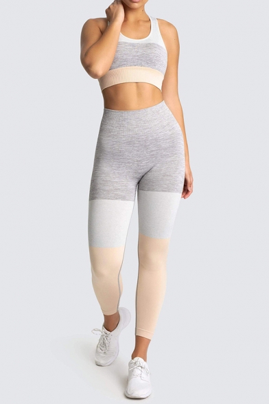 Women's Training Set Crew Neck Sleeveless Crop Top with High Waist Ankle Length Skinny Pants