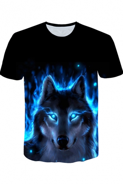 Fashion Mens T Shirt Wolf 3D Printed Short Sleeve Crew Neck Relaxed Fit Tee Top