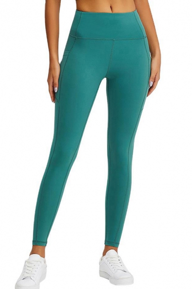 Simple Womens Solid Color High Rise Ankle Tight Leggings