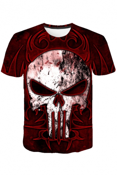 The Skull Printed Crew Neck Short Sleeve Red T-Shirt