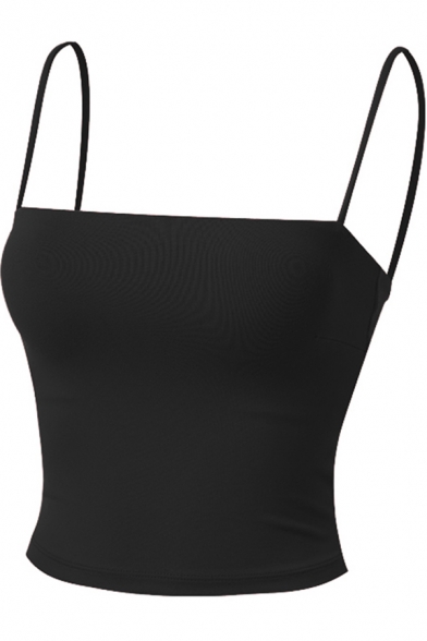 Quick Dry Spaghetti Straps Solid Color Fitted Crop Bodybuilding Cami Top for Ladies