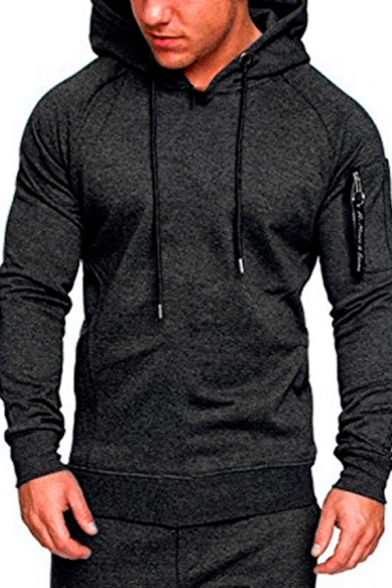 Trendy Men's Hoodie Camo Space Dye Pattern Side Zip Pocket Contrast Trim Long Sleeves Drawstring Regular Fitted Hooded Sweatshirt