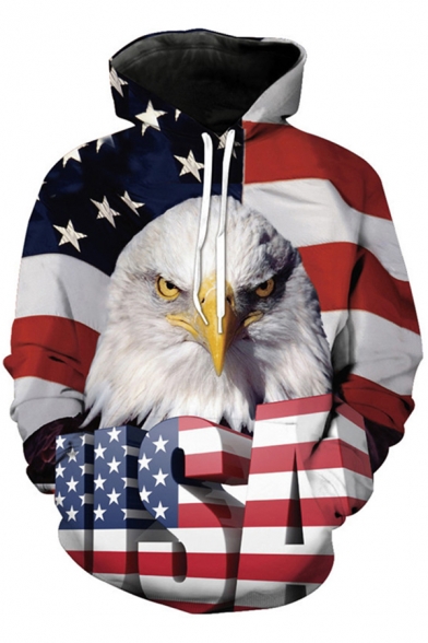 Boys Fashion Hoodie Eagle Flag 3D Print Long Sleeve Drawstring Relaxed Fit Hoodie with Pocket